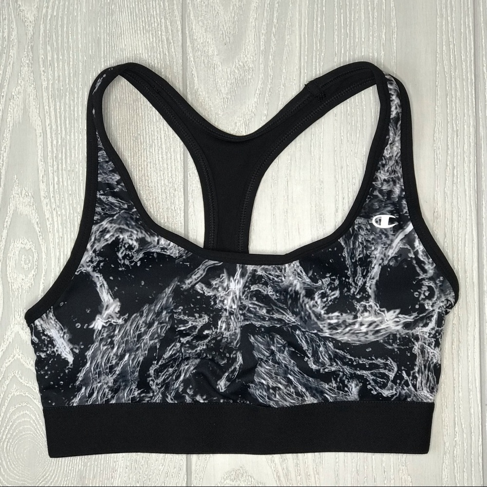 New Champion women’s Removable Foam Cups Sports Bra Black&white abstract  Size M